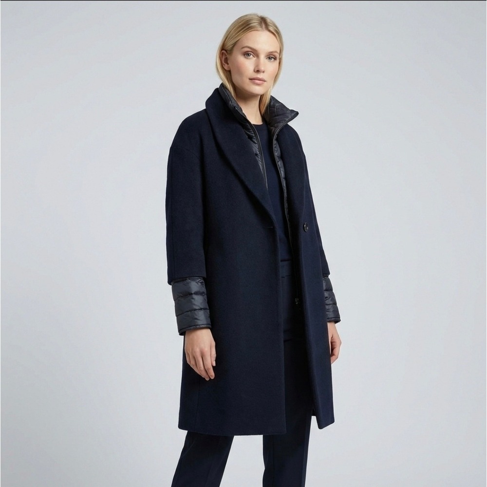 Cinzia Rocca Icons Black Wool Women's Coat - Padded Liner Shawl Collar - Size M